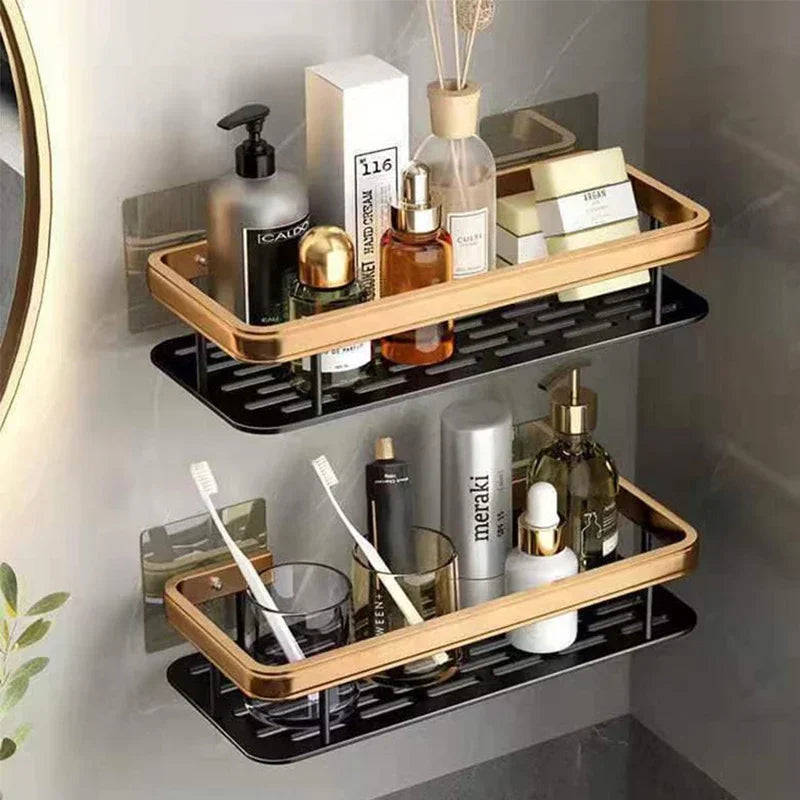 Bathroom / Kitchen Shelf Storage Organizer Aluminum Alloy Shampoo Rack Shower Shelf Bathroom Accessories No Drill Shelf