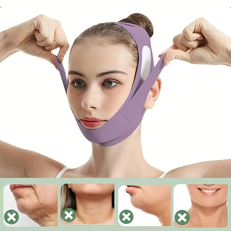 Overnight Face Lift Band with Graphene Fiber - Double Chin Reducer & Jawline Definer, Washable Reusable Beauty Strap 5 Sizes