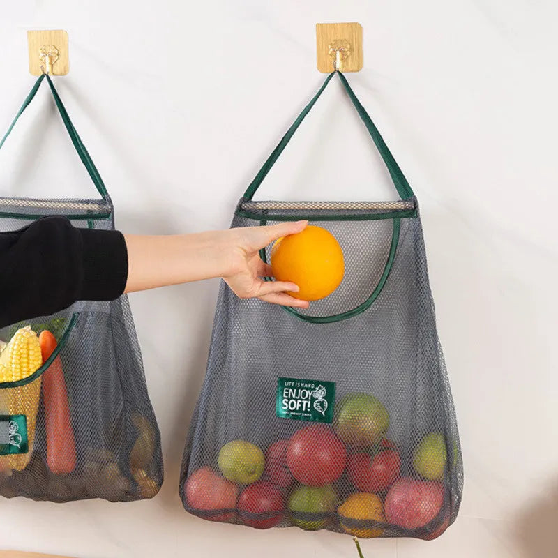 Reusable Storage Bags Kitchen Hanging Mesh Bag Home Fruit And Vegetable Storage Net Bag For Ginger Garlic Potatoes Onions