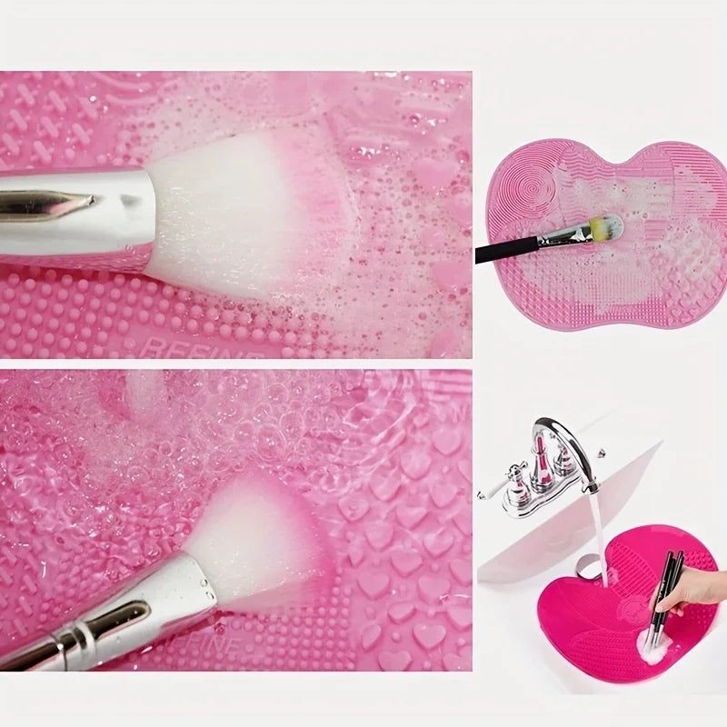 Reusable, Apple-Shaped Brush SiliconeScrubbing Pad with Suction Cup Secure Hold, Beauty Tool for Gentle Makeup Brush Cleaning
