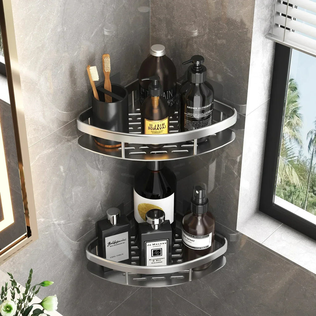 Bathroom / Kitchen Shelf Storage Organizer Aluminum Alloy Shampoo Rack Shower Shelf Bathroom Accessories No Drill Shelf