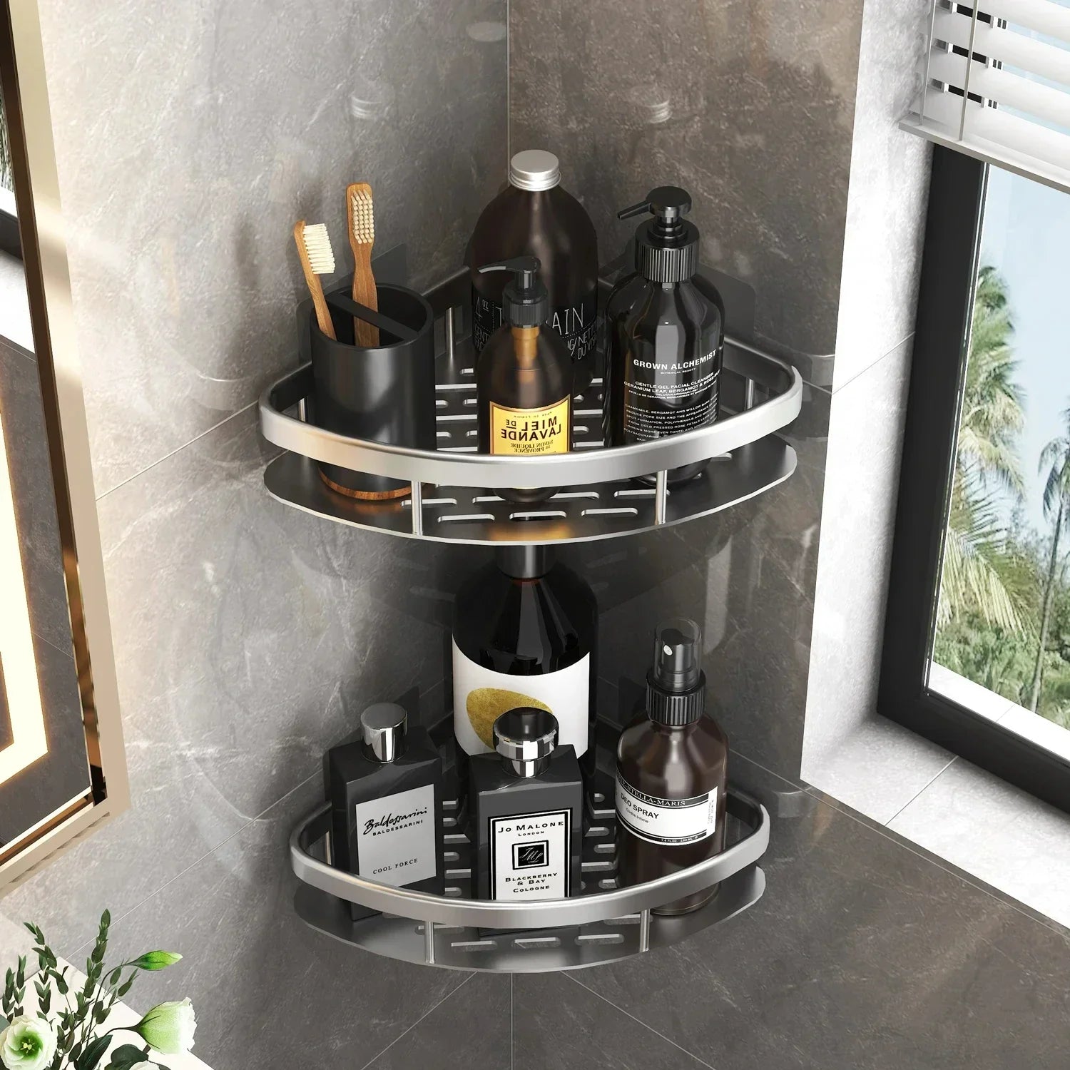 Bathroom / Kitchen Shelf Storage Organizer Aluminum Alloy Shampoo Rack Shower Shelf Bathroom Accessories No Drill Shelf