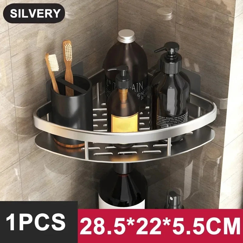 Bathroom / Kitchen Shelf Storage Organizer Aluminum Alloy Shampoo Rack Shower Shelf Bathroom Accessories No Drill Shelf