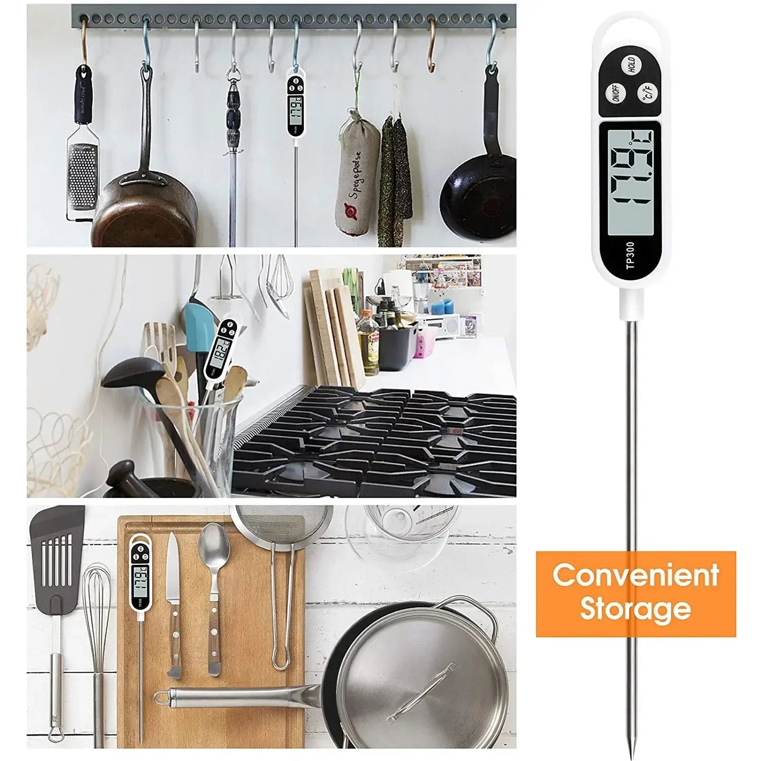 Digital Kitchen Thermometer Instant Read Meat Temperature Probe for Cooking BBQ Food LCD Display