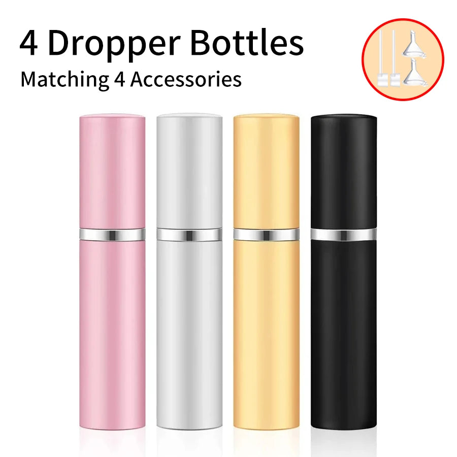 4pcs+4 Accessories 5ml Refillable Portable Mini Perfume Atomizer with 4 Spray Bottles, 2 Funnels, 2 Dispensing