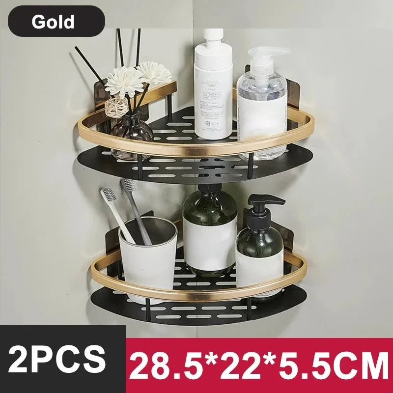 Bathroom / Kitchen Shelf Storage Organizer Aluminum Alloy Shampoo Rack Shower Shelf Bathroom Accessories No Drill Shelf