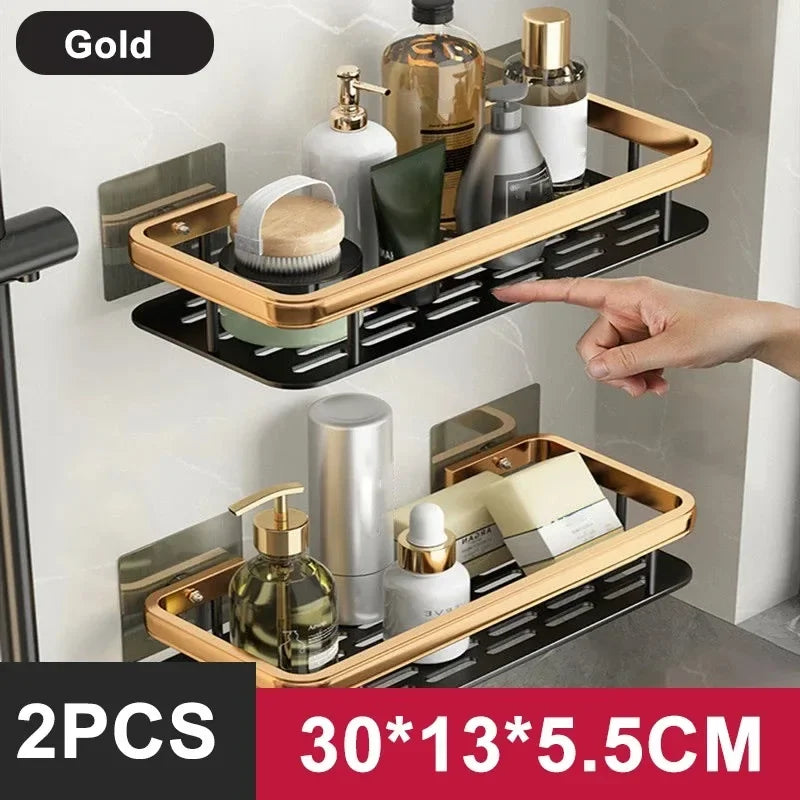 Bathroom / Kitchen Shelf Storage Organizer Aluminum Alloy Shampoo Rack Shower Shelf Bathroom Accessories No Drill Shelf