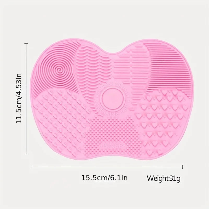 Reusable, Apple-Shaped Brush SiliconeScrubbing Pad with Suction Cup Secure Hold, Beauty Tool for Gentle Makeup Brush Cleaning