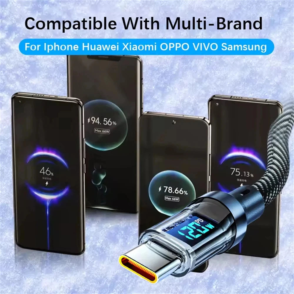 NNBILI 120W A-C and C-C Phone Super Fast Charging Cable with LED display screen, Xiaomi iPhone、 Samsung not compatible