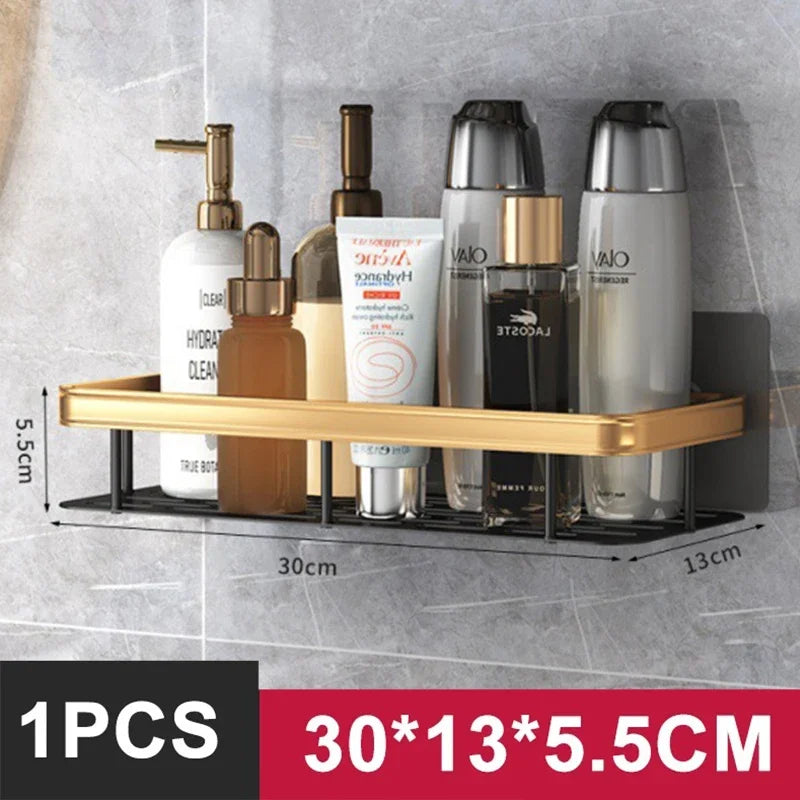 Bathroom / Kitchen Shelf Storage Organizer Aluminum Alloy Shampoo Rack Shower Shelf Bathroom Accessories No Drill Shelf