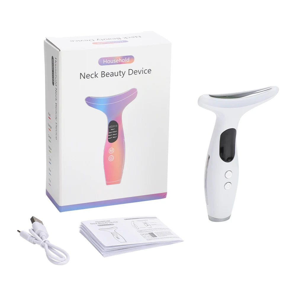 7 Colors LED Lights Neck Face Beauty Device EMS Vibration Massage Improve Neck Lines Anti Wrinkle Face Lifting Machine Tool