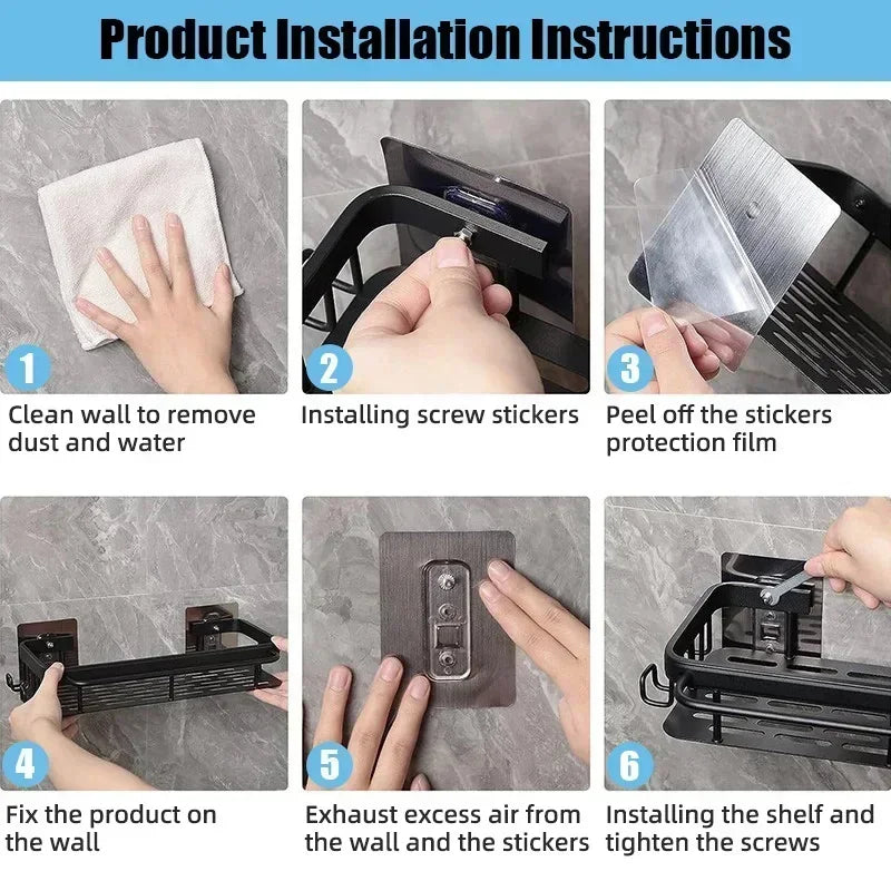 Bathroom / Kitchen Shelf Storage Organizer Aluminum Alloy Shampoo Rack Shower Shelf Bathroom Accessories No Drill Shelf