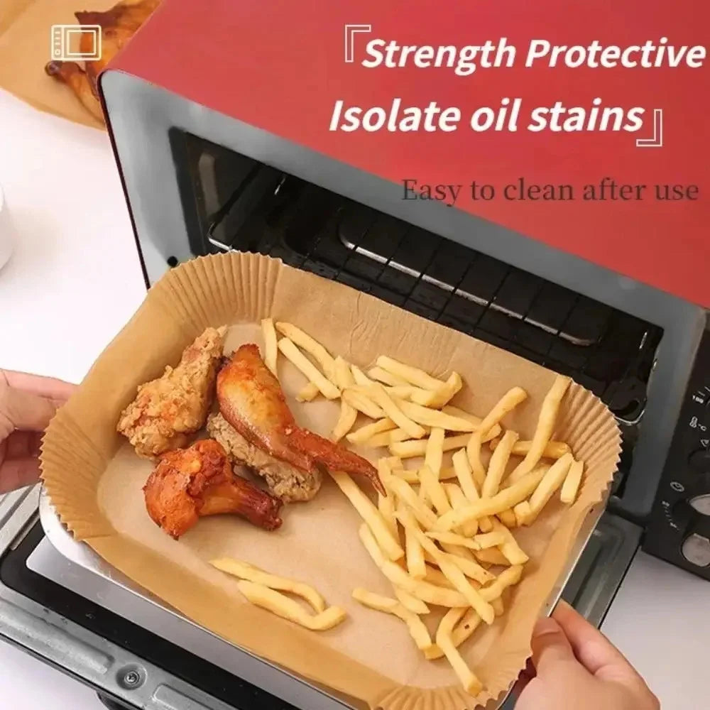 Disposable Air Fryer Paper 50/100pcs Rectangle Kitchen Baking Airfryer Mat Oilproof Micro-wave Barbecue Baking Paper Accessories