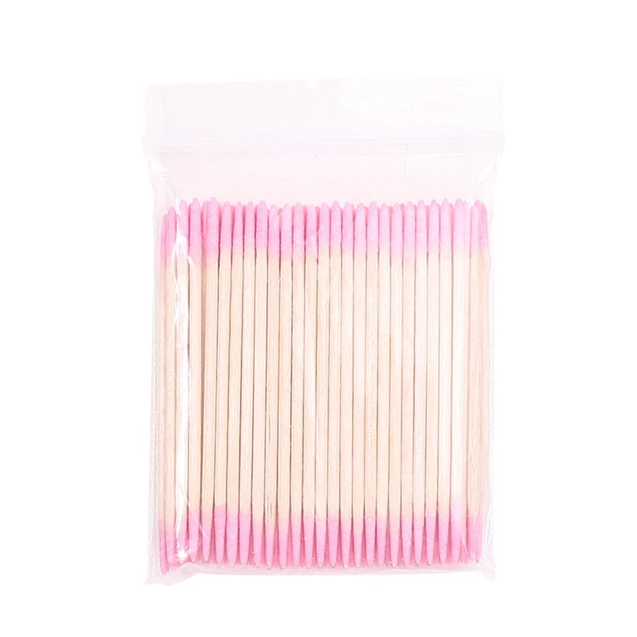 100Pcs Double-Ended Cotton Swabs Fine Pointed Tips for Nail Art Makeup Eyeliner Correction - Beauty Tools