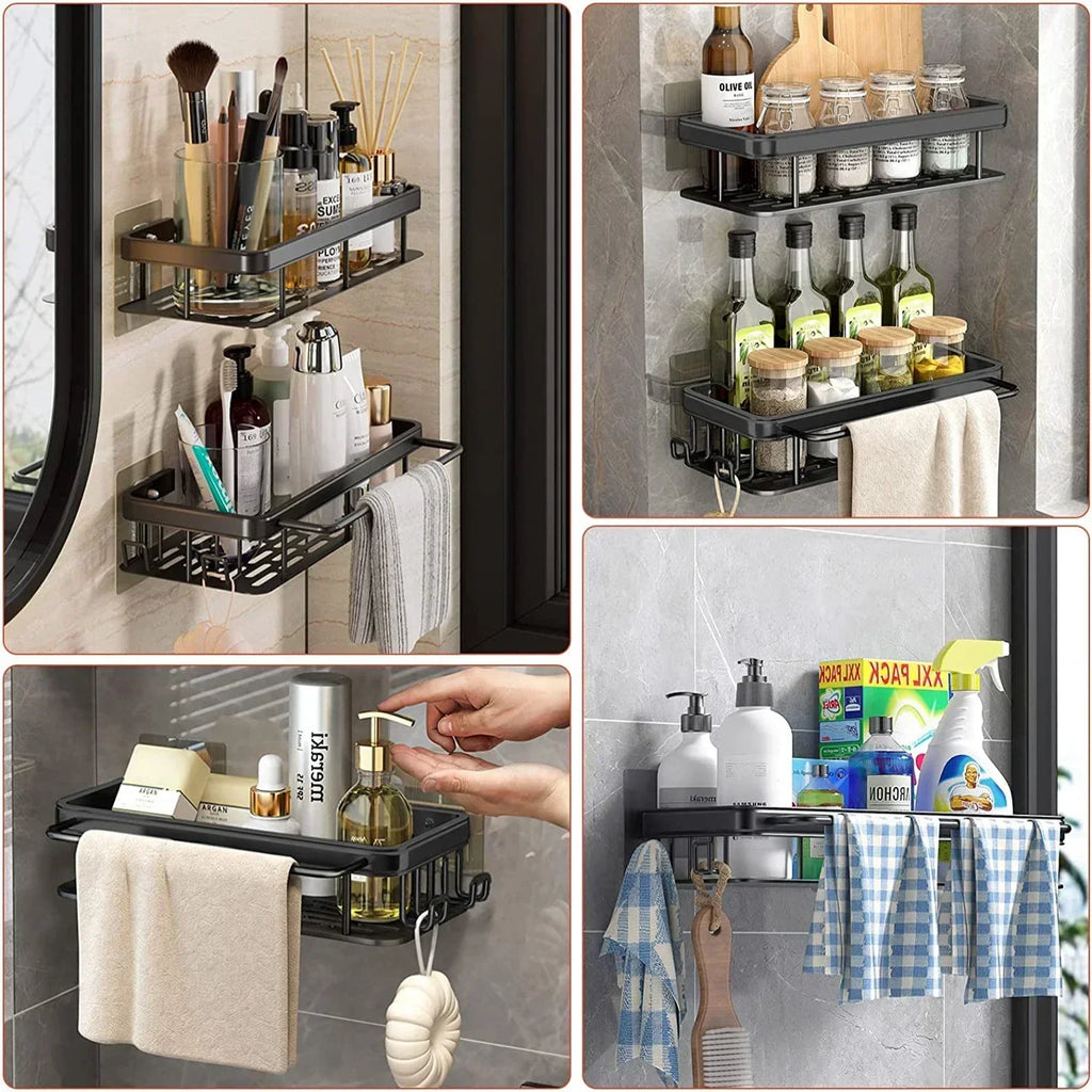 Bathroom / Kitchen Shelf Storage Organizer Aluminum Alloy Shampoo Rack Shower Shelf Bathroom Accessories No Drill Shelf