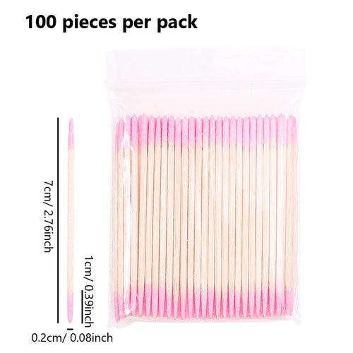 100Pcs Double-Ended Cotton Swabs Fine Pointed Tips for Nail Art Makeup Eyeliner Correction - Beauty Tools
