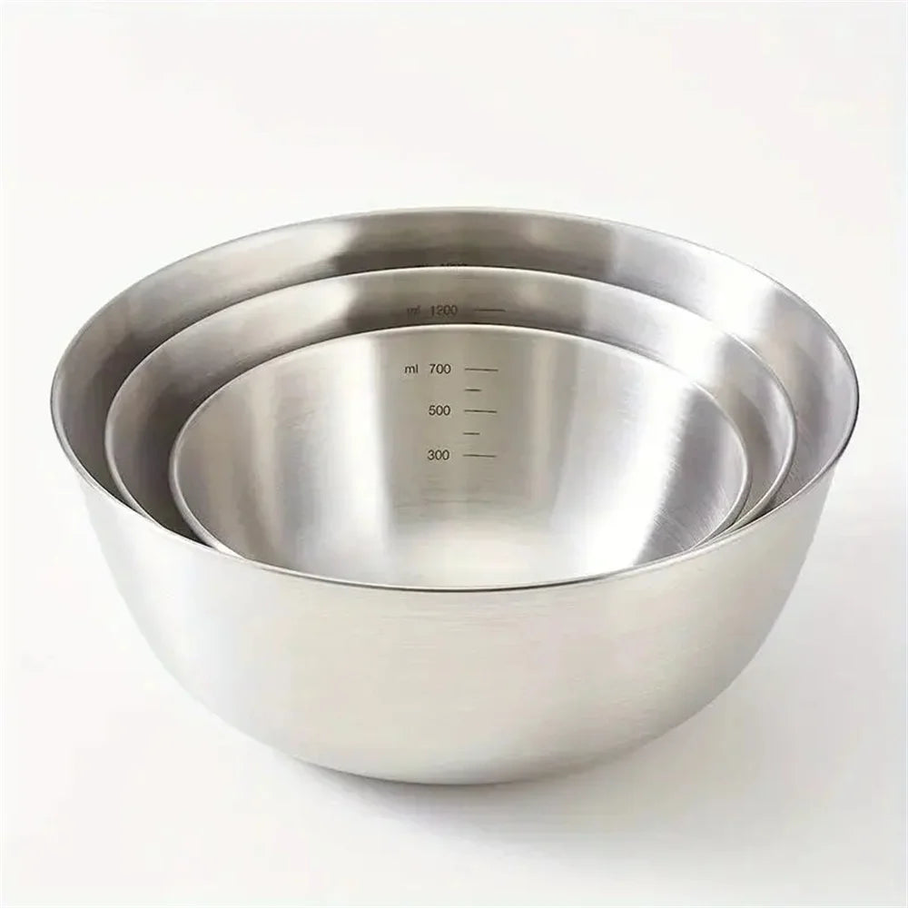 1-3 Stainless Steel Bowl Set with Scale for Cooking Baking Food Storage Large Capacity Mixing Bowls for Home Kitchen Essentials