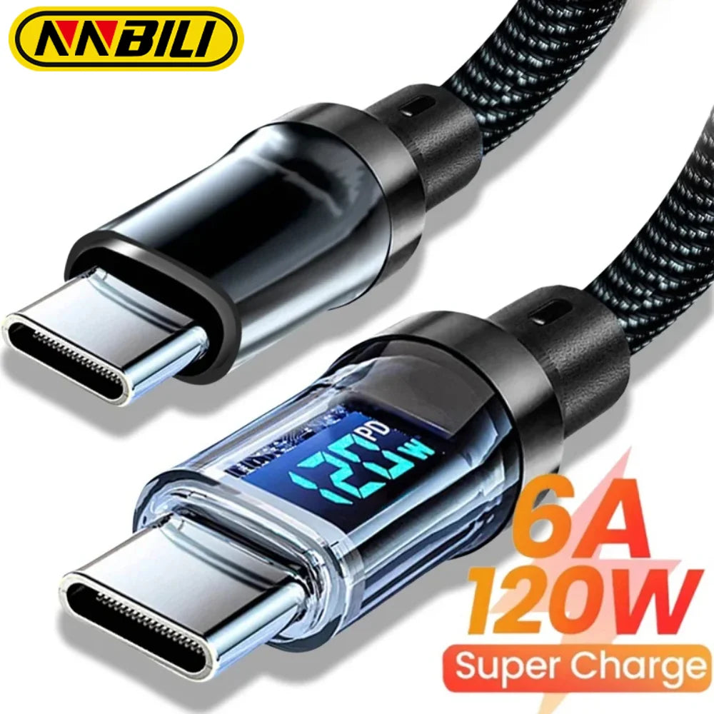 NNBILI 120W A-C and C-C Phone Super Fast Charging Cable with LED display screen, Xiaomi iPhone、 Samsung not compatible