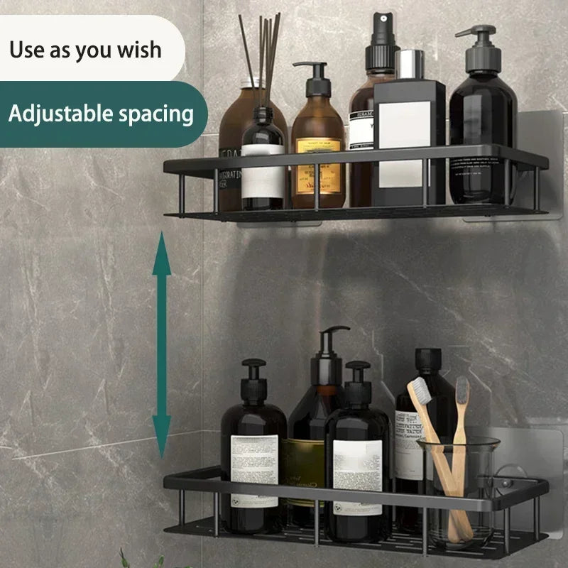 Bathroom / Kitchen Shelf Storage Organizer Aluminum Alloy Shampoo Rack Shower Shelf Bathroom Accessories No Drill Shelf