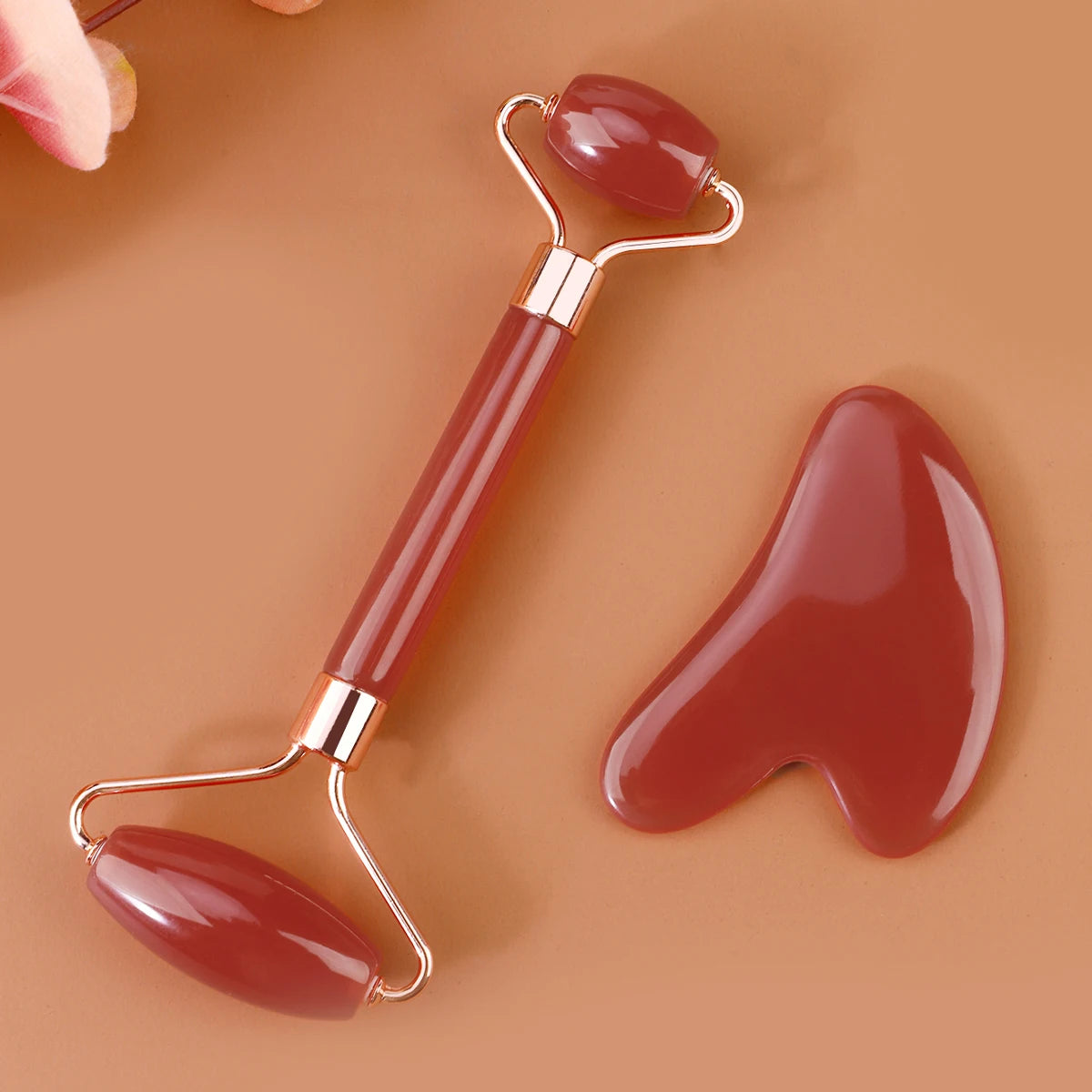 2pcs Double-end Gua Sha Massage Roller Neck Face Board Facial Skin Lifting Scraper Anti-Wrinkle Beeswax Stone Scraping Massager