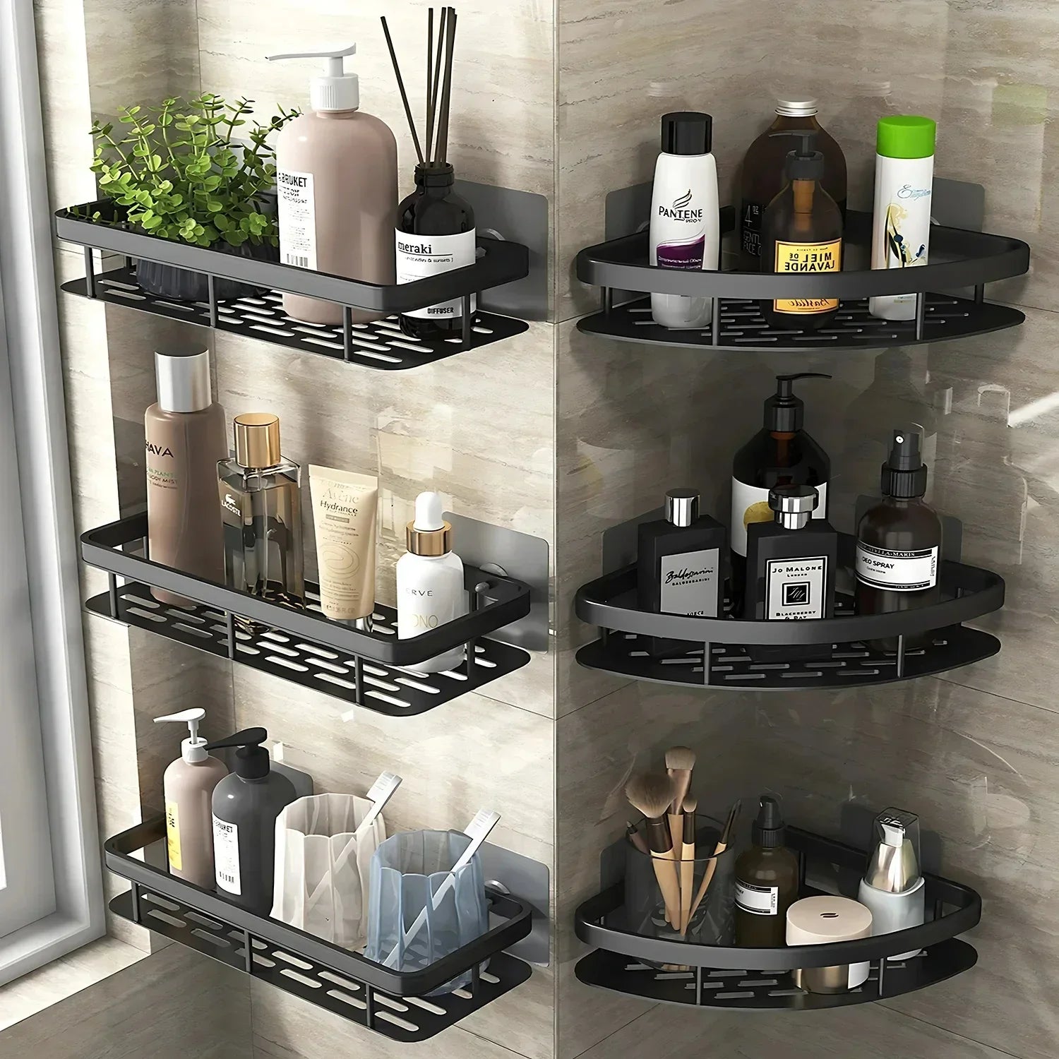 Bathroom / Kitchen Shelf Storage Organizer Aluminum Alloy Shampoo Rack Shower Shelf Bathroom Accessories No Drill Shelf