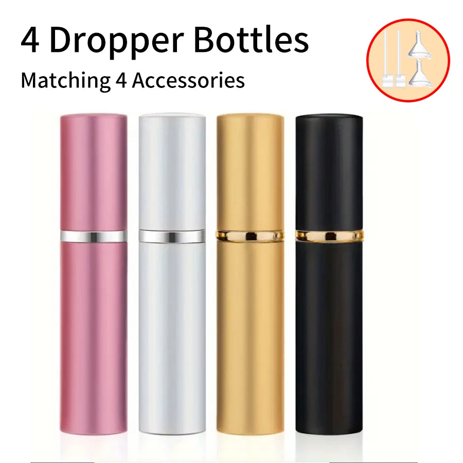 4pcs+4 Accessories 5ml Refillable Portable Mini Perfume Atomizer with 4 Spray Bottles, 2 Funnels, 2 Dispensing