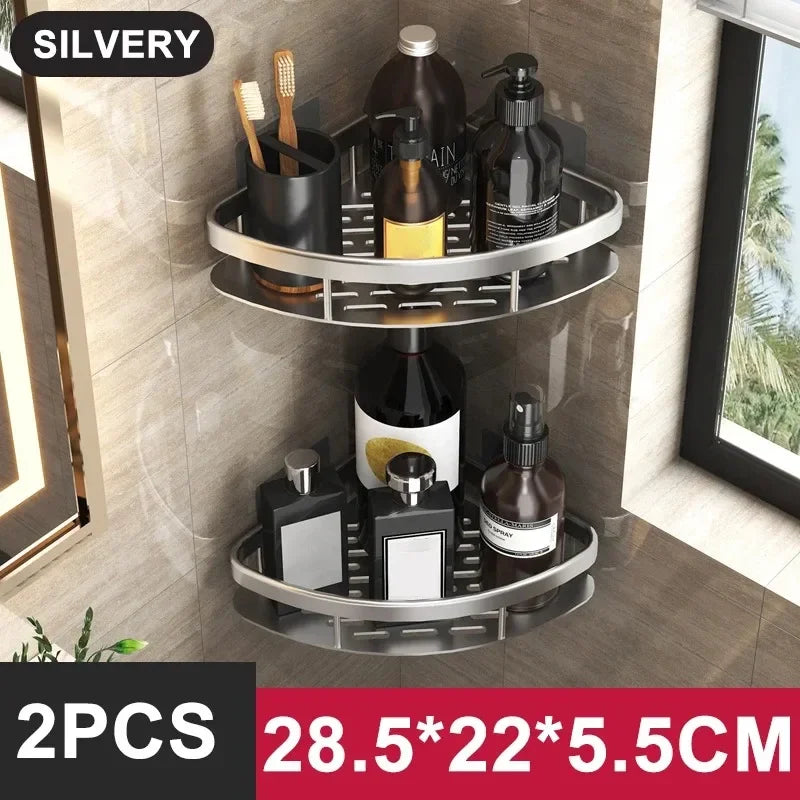 Bathroom / Kitchen Shelf Storage Organizer Aluminum Alloy Shampoo Rack Shower Shelf Bathroom Accessories No Drill Shelf