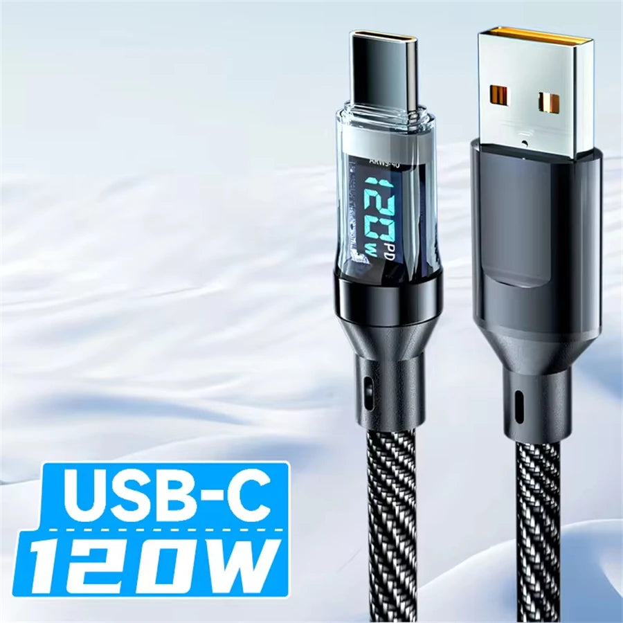 NNBILI 120W A-C and C-C Phone Super Fast Charging Cable with LED display screen, Xiaomi iPhone、 Samsung not compatible